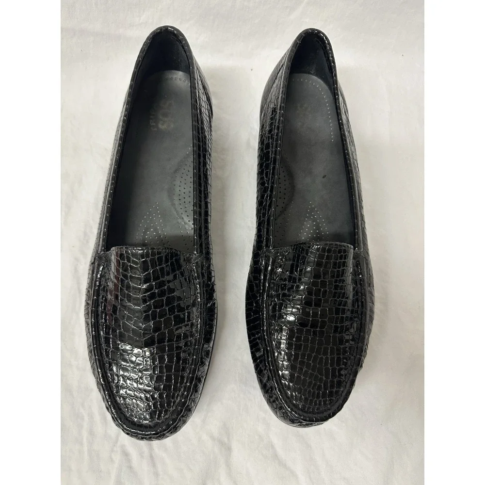 SAS Tripad Comfort Shoes Womens 10.5 Black Patent Leather Croc Embossed Loafers